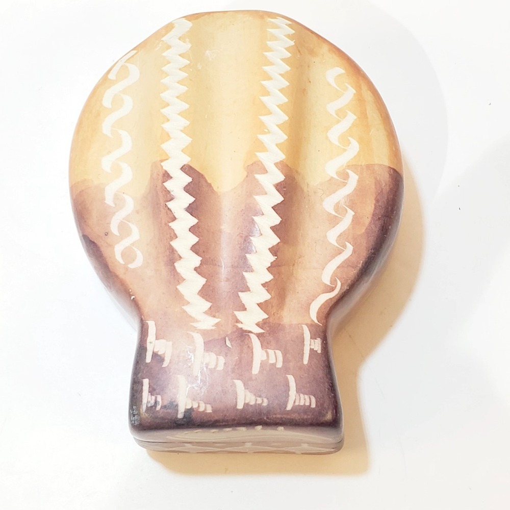 Handcarved African Soapstone Trinket Box Etched Outer Shell Shaped Kenya 4"